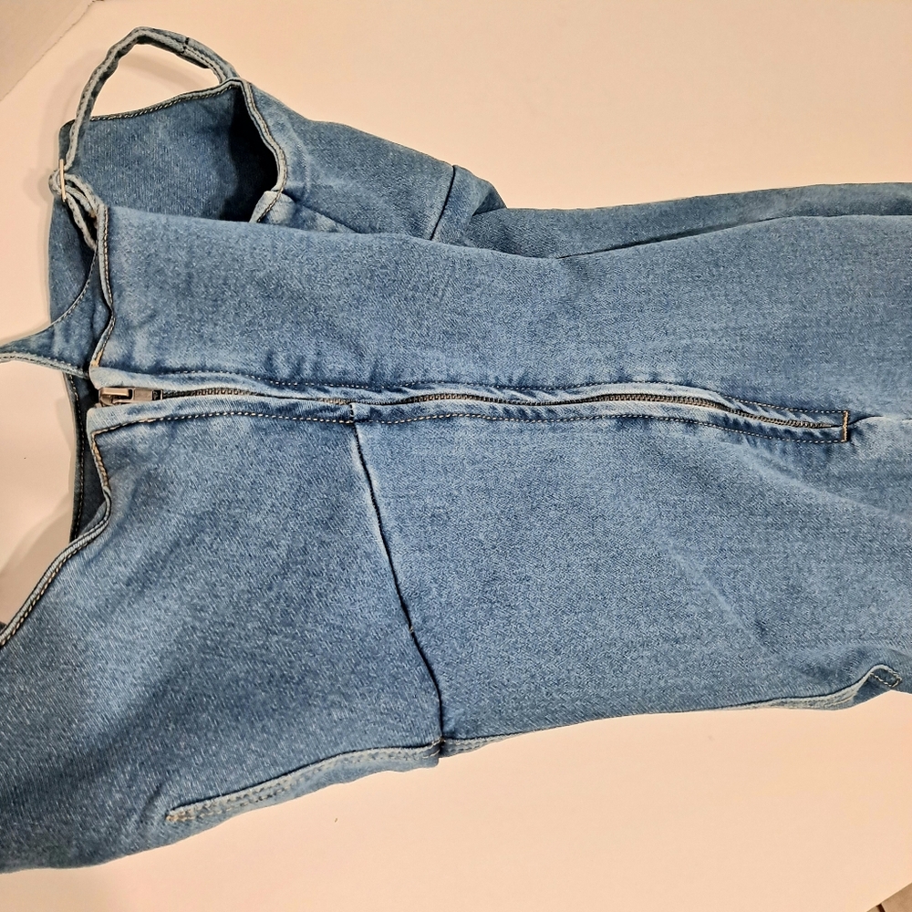 Blue Denim Sleeveless Mini Dress Stretchy Festival No Boundries XL - Picture 3 of 5